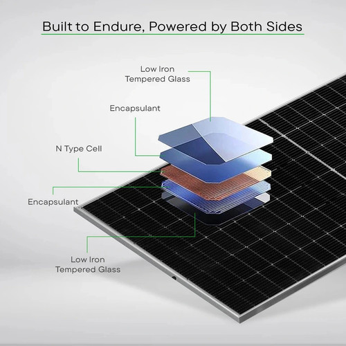 WAAREE 560Wp 144Cells 24 Volts N-Type Framed Dual Glass Bifacial DCR Solar Module