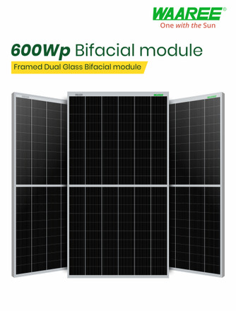 Waaree 600Wp 120 Half Cut Cells Framed Dual Glass Mono PERC Bifacial Solar Module