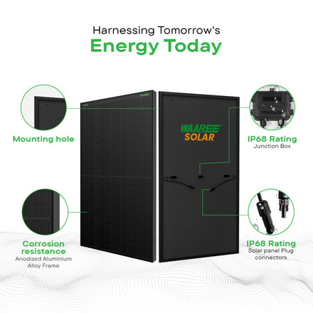 Waaree 400Wp 132 Cells Mono PERC All Black Solar PV Module-Efficient and Stylish Solar Power Solution card seconday thumbnail