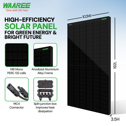 WAAREE Solar Panel All Black 405 Watt Volts 132 Cells Mono PERC Solar Panel card seconday thumbnail