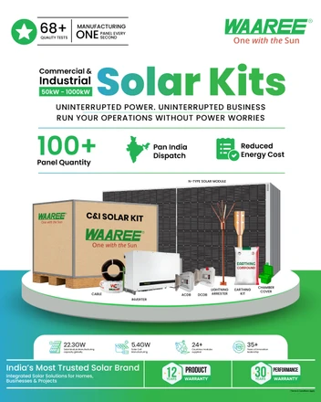 WAAREE  50.31kW 3 Phase Commercial Solar Kit | TOPCon Non-DCR Panels | Industrial Solar Power Solution card seconday thumbnail