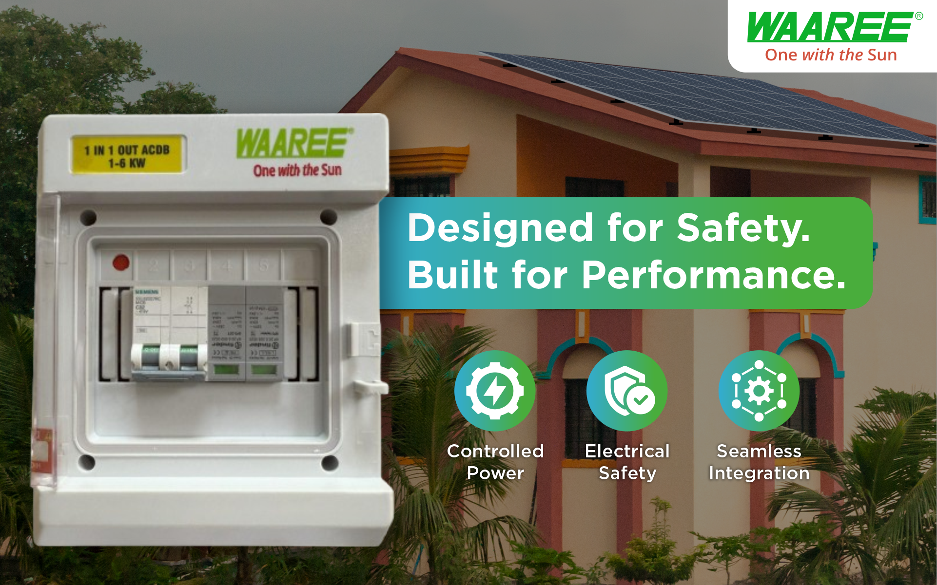 WAAREE ACDB 1 In 1 Out (1&ndash;6 kW) Single Phase Solar AC Distribution Box with MCB & SPD