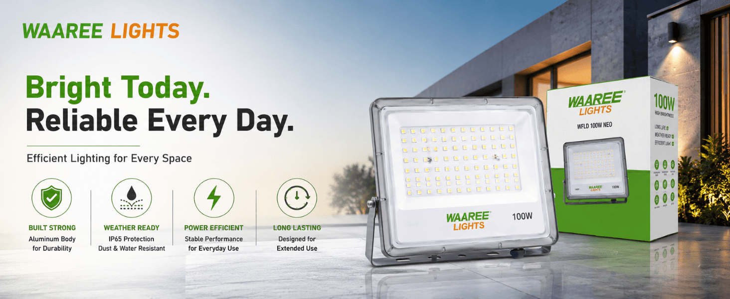Waaree Neo 100W LED Flood Light | High Efficiency IP65 Outdoor Illumination