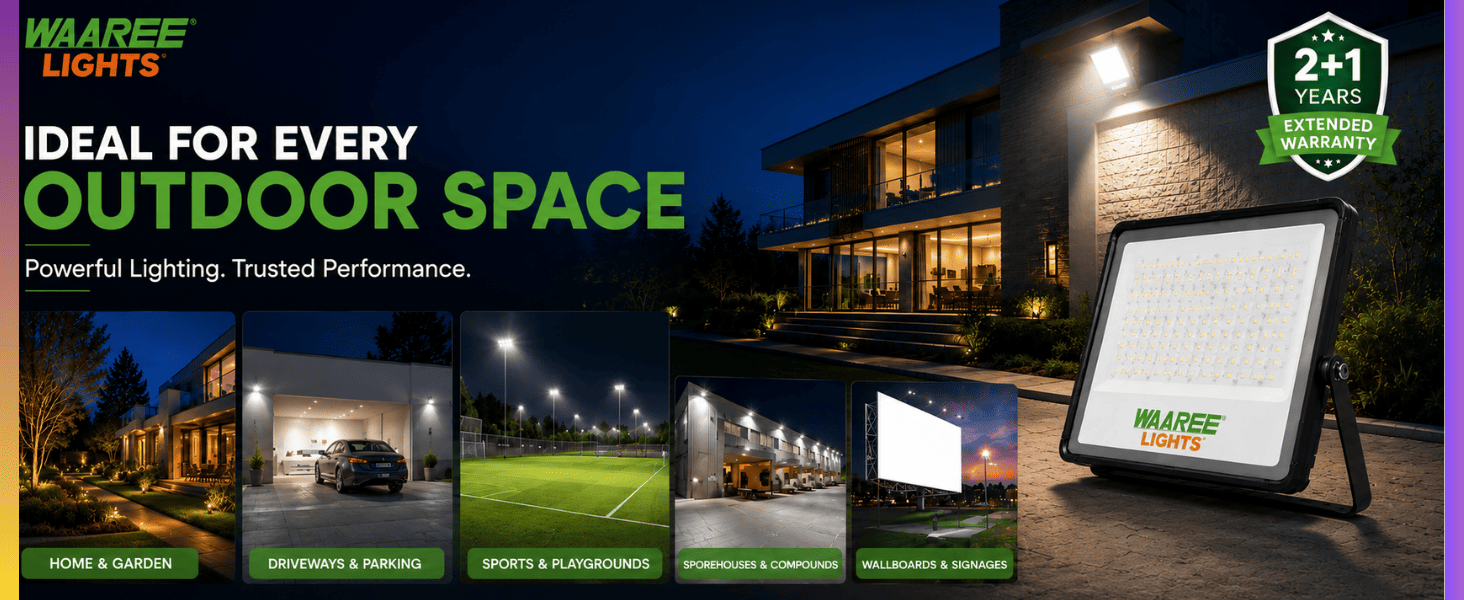 Waaree Neo 100W LED Flood Light | High Efficiency IP65 Outdoor Illumination