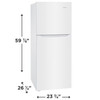 FFET1022UW - White-Color - 10.1TF-G , H-59.88 X W-23.75 X Depth W/o Door-23.25 Top Freezers Frigidaire