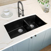 SIN-QTZ-DBLBWL-6040-3219-BLK - UNDERMOUNT BLACK QUARTZ DOUBLE BOWL 60/40-3219