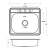 KST25226B-3 - TOPMOUNT SINGLE BOWL SS KITCHEN SINK-3 HOLE 25 X 22 X 6"
