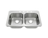 KST331977B-4 - 33X19 Drop-In Top Mount Stainless Steel 50/50 Double Bowl Kitchen Sink Overall: 33X19 X7/7 Bowl Size: 14 X 13 4 Hole