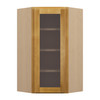 ABERDEEN Ready to Assemble 24 in. W x 42 in. H x 12 in. D Plywood Glass Door Diagonal Corner Wall Cabinet w/ Finished Interior in Caramel | Kunal Kitchens