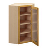 ABERDEEN Ready to Assemble 24 in. W x 42 in. H x 12 in. D Plywood Glass Door Diagonal Corner Wall Cabinet w/ Finished Interior in Caramel | Kunal Kitchens