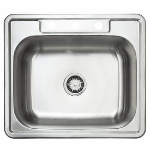 S203 - 25 x 22 x 6 x 22Guage Top Mount Single Bowl (301 SS) W-25-L-22-D-6-3 Hole | Kunal Kitchens 
