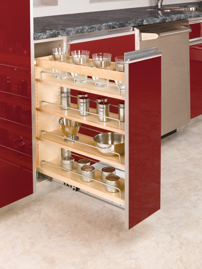 448-BC-8C 8" Dm Wood P-O W/Adj Shelves/Chrome Rails For Base Organizer-Wood-Light Brown | Kunal Kitchens