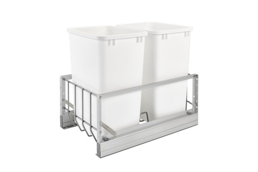53491830 Dbl Dm 35 Qt White Pull-Out Cont For Waste Container-Aluminum-White | Kunal Kitchens