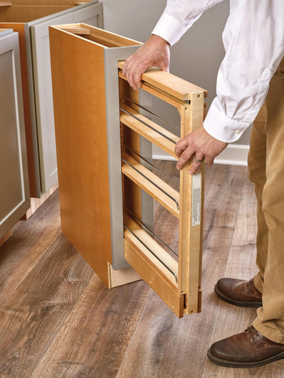 438-BC-3C 3" Wood Pullout Base Organizer-Wood-Light Brown | Kunal Kitchens