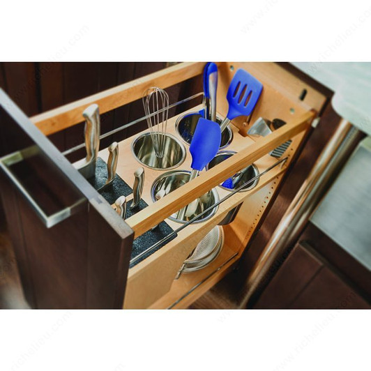 448KB-BCSC-11C 11" Knife And Utensil Organizer W/Soft Close For Base Organizer-Wood-Light Brown | Kunal Kitchens