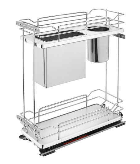 5322KB-BCSC-8-GR 8" Grey Knife And Utensil Org W/Blum Sc For Base Organizer-Steel-Chrome/Grey | Kunal Kitchens