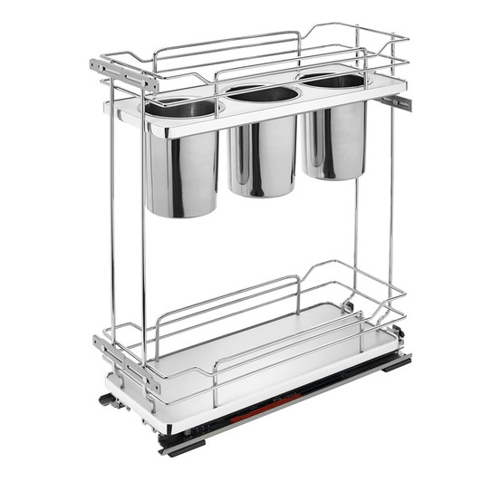 5322UT-BCSC-8-GR 8" Grey Utensil Organizer W/Blum Sc For Base Organizer-Steel-Chrome/Grey | Kunal Kitchens