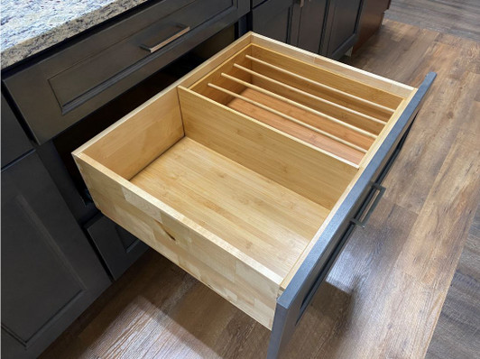 PLO13 Wood Pan/Lid Organizer (Fits Deep Drawers) - 13" W X 19-5/8" D X 6" H - Bamboo | Kunal Kitchens