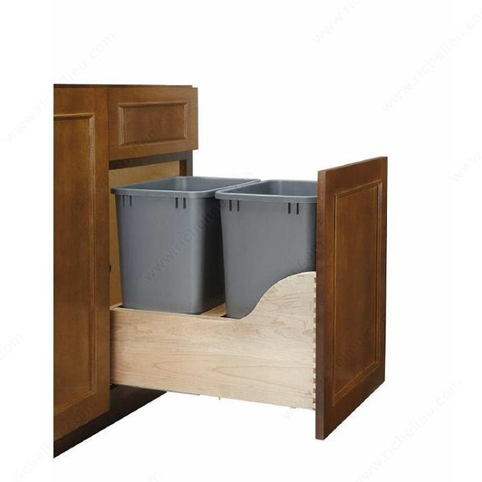 4WCSC1835DM2 Dbl 35Qt Wood Btm Mount 18" Cab Blum Slides Manual For Waste Container-Wood-Light Brown | Kunal Kitchens