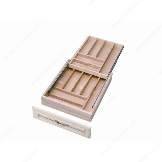4WTCD21HSC1 - Wood Tiered Dbl Cutlery Org W/Sc  - 21" Ff -  H Slide For Drawer Org-Wood-Light Brown | Kunal Kitchens