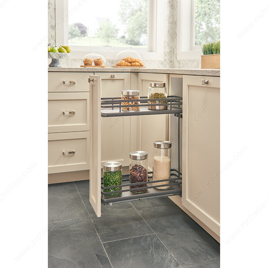 5322-BCSC-6-FOG 6.5" Two Tier Base Org In Orion Gray W/Sc For Base Organizer-Steel/Melamine-Dark Gray | Kunal Kitchens