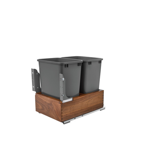 4WC-WN-18DM2-SC Dbl 35 Qt Walnut Btm Mnt Wc W/ Blum Sc For Waste Container-Wood-Dark Brown | Kunal Kitchens