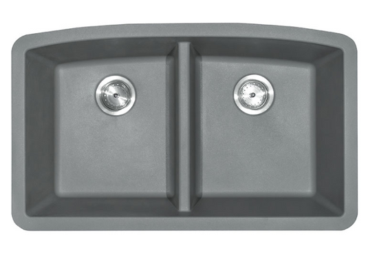 SIN-QTZ-DBLBWL-5050-3219-GRY - UNDERMOUNT GREY QUARTZ DOUBLE BOWL 50/50-3219 | Kunal Kitchens 
