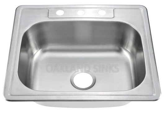 KST25228-3 - TOPMOUNT SINGLE BOWL SS KITCHEN SINK 3 HOLE 25 X 22 X 8" | Kunal Kitchens 