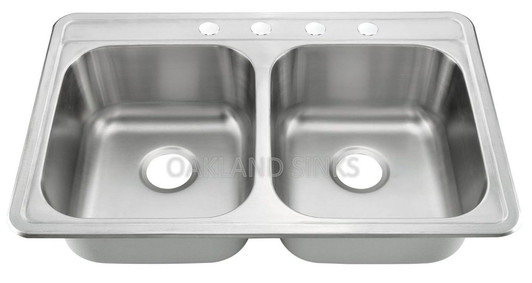 KST332288B-4 - TOPMOUNT DOUBLE BOWL S S KITCHEN SINK-4 HOLE 33X22X8"/8" | Kunal Kitchens 