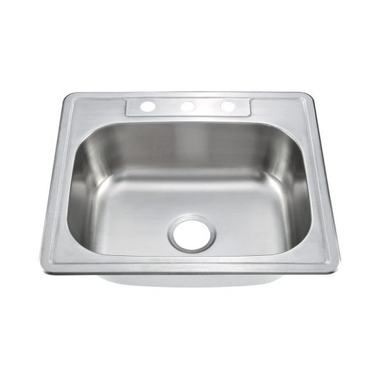KST25228T-3 - 25X22X8 Drop-In Top Mount Stainless Steel Single Bowl Kitchen Sink Overall: 25 X 22X 8 Deep Bowl Size: 21 X 16 ; Available In 3 Hole | Kunal Kitchens 