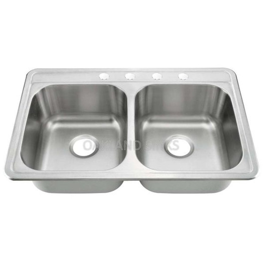KST331977B-4 - 33X19 Drop-In Top Mount Stainless Steel 50/50 Double Bowl Kitchen Sink Overall: 33X19 X7/7 Bowl Size: 14 X 13 4 Hole | Kunal Kitchens 