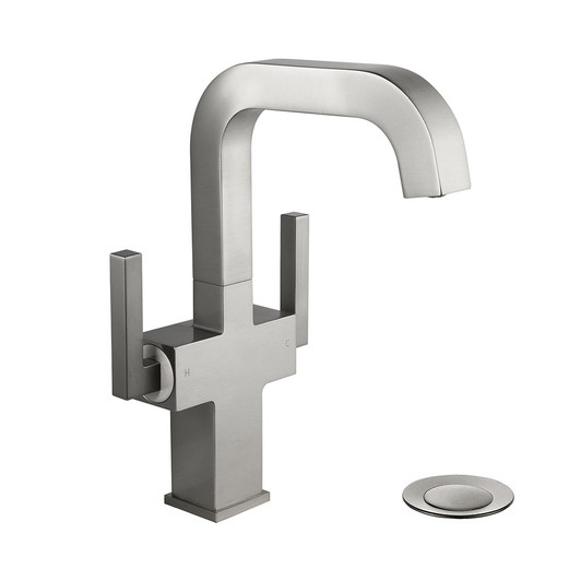 KSB1216BN - Two Handles Bathroom Sink Faucet with Pop Up Drain  KSB1216 - Brushed Nickel Finish | Kunal Kitchens
