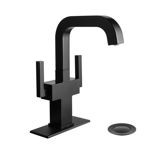 KSB1216MB - Two Handles Bathroom Sink Faucet with Pop Up Drain  KSB1216 - Matte Black  Finish | Kunal Kitchens