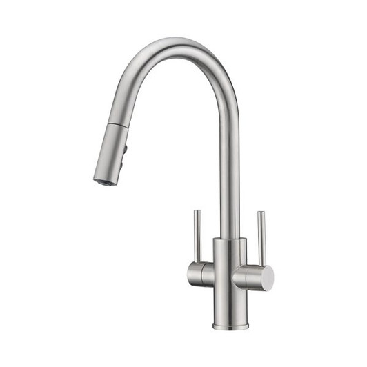 KSK1218BN - Two Handles 17" High Pull-down Kitchen Faucet with Single HOLE - Brushed Nickel Finish | Kunal Kitchens