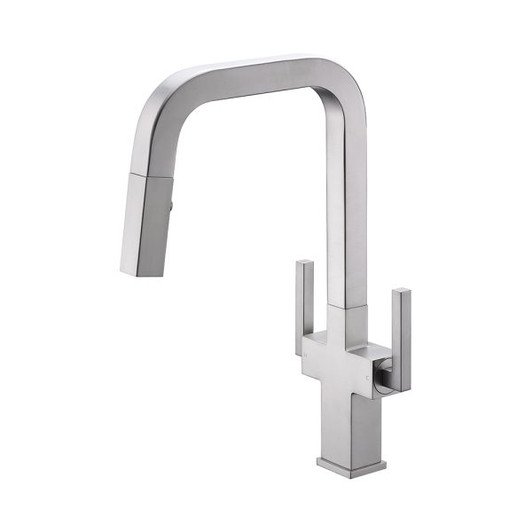 KSK1219BN - Two Handles 16" High Pull-down Kitchen Faucet with Single HOLE - Brushed Nickel Finish | Kunal Kitchens