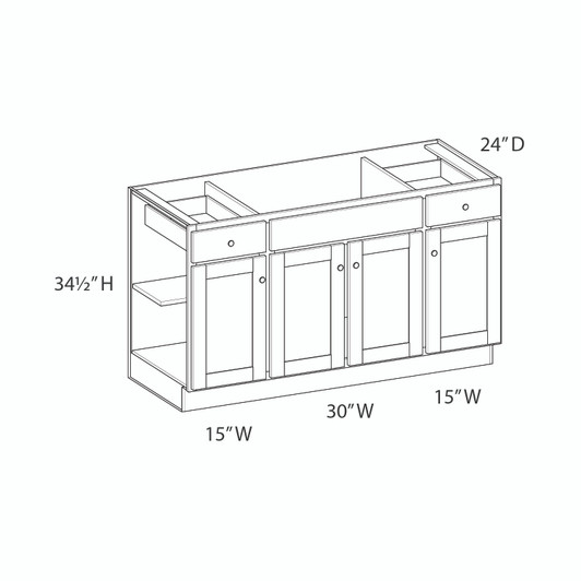 Bedford Ready to Assemble 60 in. W x 34.5 in. H x 24 in. D Plywood Sink Base Cabinet in Painted White | Kunal Kitchens