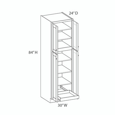 Bedford Ready to Assemble 30 in. W x 84 in. H x 24 in. D Plywood Tall Cabinet w/(1) Roll-out Tray in Painted White | Kunal Kitchens