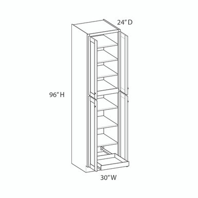 Bedford Ready to Assemble 30 in. W x 96 in. H x 24 in. D Plywood Tall Cabinet w/(1) Roll-out Tray in Painted White | Kunal Kitchens