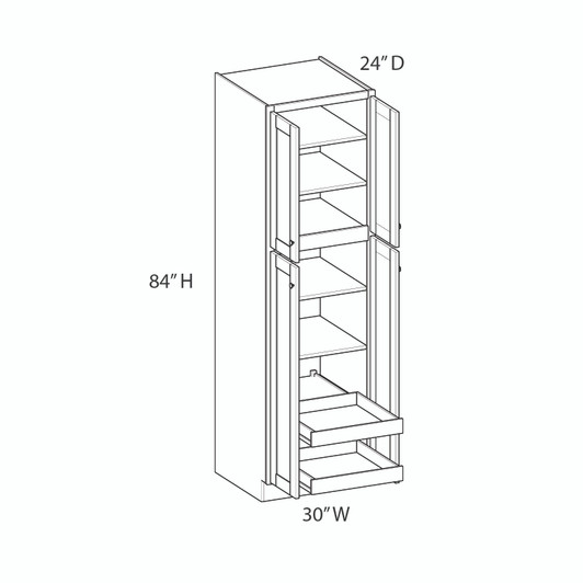 Bedford Ready to Assemble 30 in. W x 84 in. H x 24 in. D Plywood Tall Cabinet w/(2) Roll-out Trays in Painted White | Kunal Kitchens