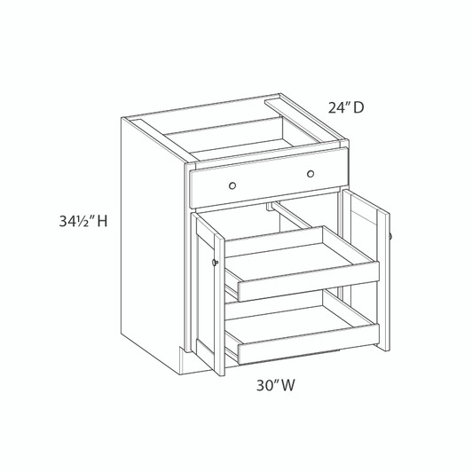 Bedford Assembled 30 in. W x 34.5 in. H x 24 in. D Plywood Base Cabinet w/(2) Roll-out Trays in Painted White | Kunal Kitchens