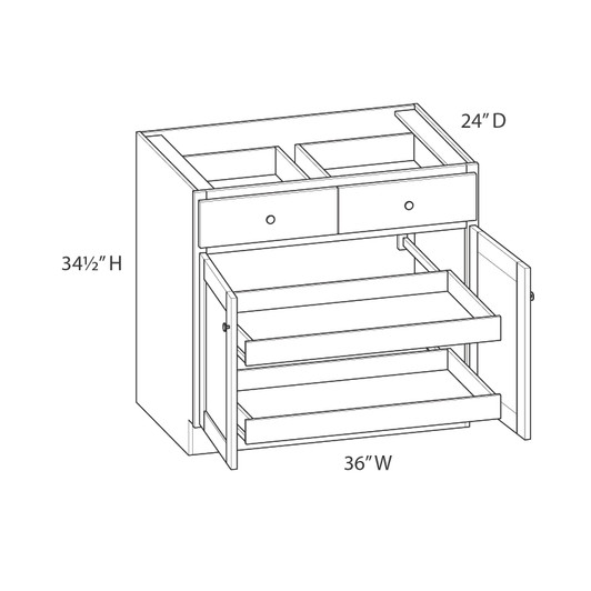 Bedford Assembled 36 in. W x 34.5 in. H x 24 in. D Plywood Base Cabinet w/(2) Roll-out Trays in Painted White | Kunal Kitchens