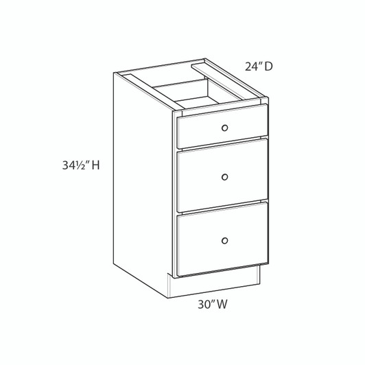 ROCKINGHAM Assembled 30 in. W x 34.5 in. H x 24 in. D Plywood Drawer Base Cabinet in Painted Stratus | Kunal Kitchens