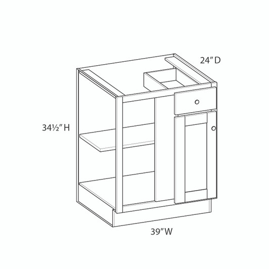 NORFOLK Assembled 39 in. W x 34.5 in. H x 24 in. D Plywood Blind Base Corner Cabinet Left in Painted White | Kunal Kitchens