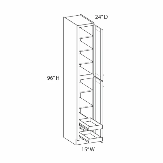 NORFOLK Assembled 15 in. W x 96 in. H x 24 in. D Plywood Tall Cabinet w/(2) Roll-out Trays in Painted White | Kunal Kitchens