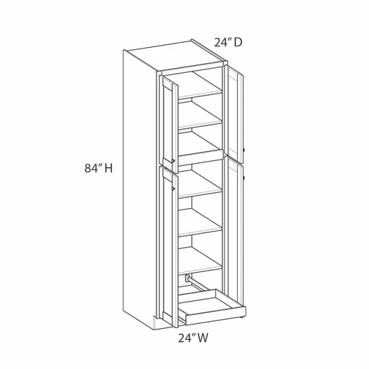 NORFOLK Assembled 24 in. W x 84 in. H x 24 in. D Plywood Tall Cabinet w/(1) Roll-out Tray in Painted White | Kunal Kitchens
