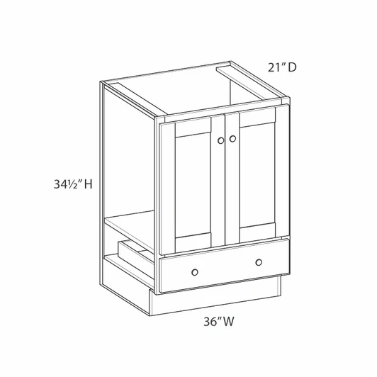 NORFOLK Assembled 36 in. W x 34.5 in. H x 21 in. D Plywood Vanity Cabinet w/Bottom Drawer in Painted White | Kunal Kitchens