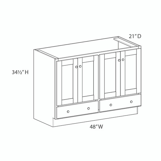 NORFOLK Assembled 48 in. W x 34.5 in. H x 21 in. D Plywood Vanity Cabinet w/Bottom Drawer in Painted White | Kunal Kitchens