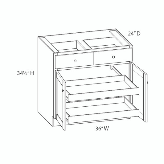 NORFOLK Ready to Assemble 36 in. W x 34.5 in. H x 24 in. D Plywood Base Cabinet w/(2) Roll-out Trays in Painted White | Kunal Kitchens