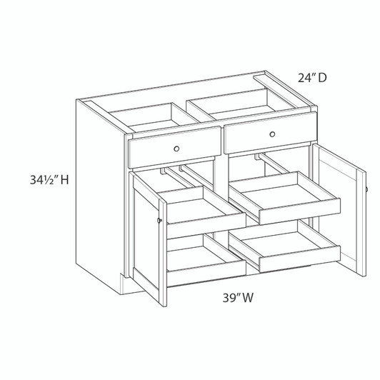 NORFOLK Ready to Assemble 39 in. W x 34.5 in. H x 24 in. D Plywood Base Cabinet w/(4) Roll-out Trays in Painted White | Kunal Kitchens