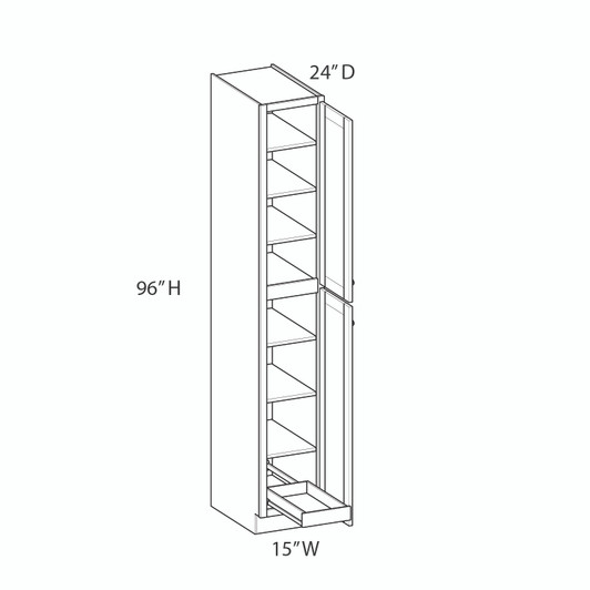 NORFOLK Ready to Assemble 15 in. W x 96 in. H x 24 in. D Plywood Tall Cabinet w/(1) Roll-out Tray in Painted White | Kunal Kitchens